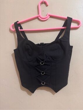 PrettyLittleThing Black Lace-Up Corset Crop Top